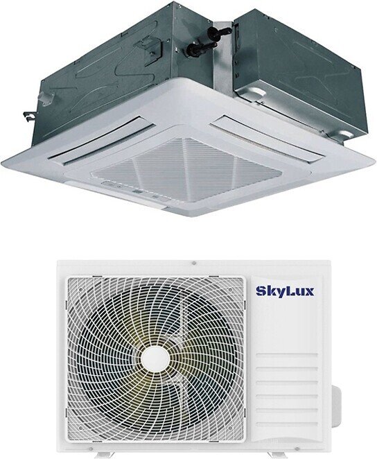 Касетний кондиціонер SkyLux SKH-C60R3DI / SKH-U60R3DI, великий зовнішній блок на майданчику